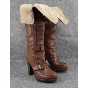 Luxury Rebel Shoes Womens 37 Boots Penelope Knee High Heel Leather Fold Over Fur